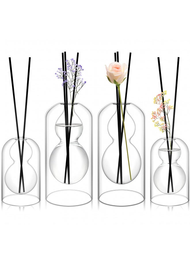 Norme - 4 Pcs Gourd Aromatherapy Glass Reed Diffuser Bottle Empty Refillable Glass with 25 Pcs Black Reed Sticks 2 Sizes Reed Diffuser Fragrance Sticks for Oil Fragrance DIY Crafts Decor - Image 1