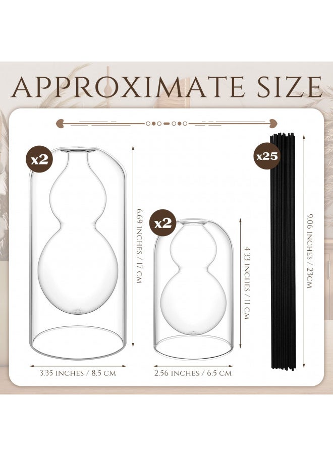 Norme - 4 Pcs Gourd Aromatherapy Glass Reed Diffuser Bottle Empty Refillable Glass with 25 Pcs Black Reed Sticks 2 Sizes Reed Diffuser Fragrance Sticks for Oil Fragrance DIY Crafts Decor - Image 1