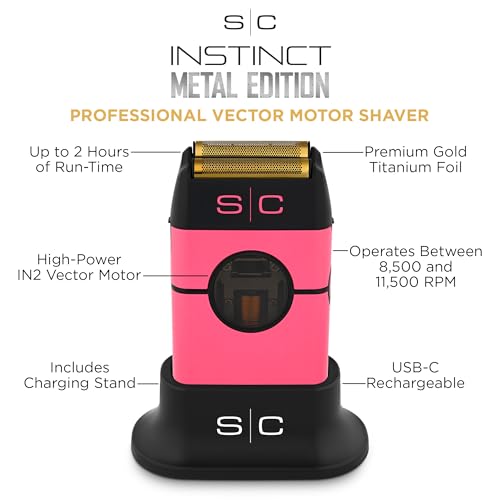 StyleCraft Instinct Metal Cordless Double Foil Shaver with IN2 Vector Motor Intuitive Torque Control, USB-C Rechargeable (Pink) - Image 2