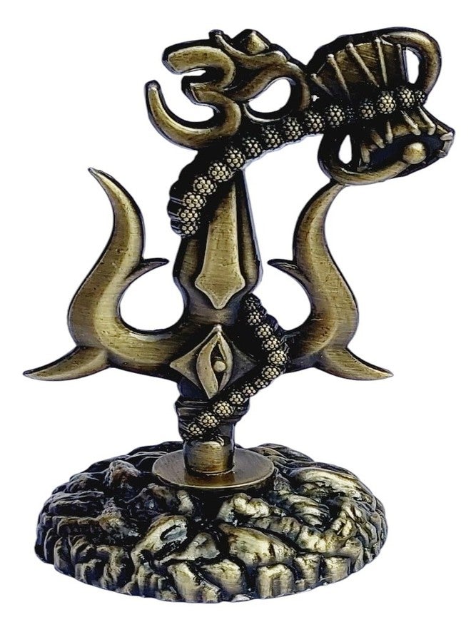ARTISKRITI Shivji Trishul Damru and Aum Idol for Mandir, Car Dashboard Statue Metal Showpiece for Pooja Room Home Decor, 10 cm, Antique - Image 2