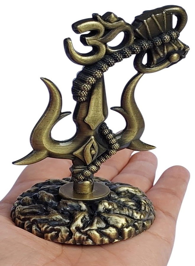 ARTISKRITI Shivji Trishul Damru and Aum Idol for Mandir, Car Dashboard Statue Metal Showpiece for Pooja Room Home Decor, 10 cm, Antique - Image 5