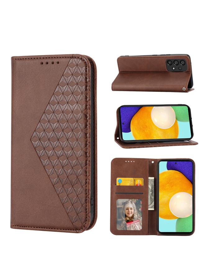 اس-توب جراب لهاتف Samsung Galaxy A53 5G، جراب هاتف جلدي بقفل مغناطيسي، بتصميم شبكي مكعب من جلد العجل - Image 1