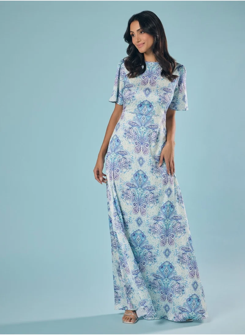 Zigzag Blue And White Printed Maxi Dress