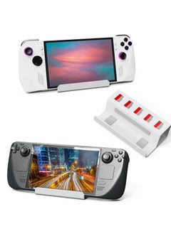 Excefore Stand Base Holder for ASUS Rog Ally/Steam Deck,Frosted Aluminum Alloy Playstand with SD Card Slots,Anti-Slip Silicone Pad(White)  - Image 1