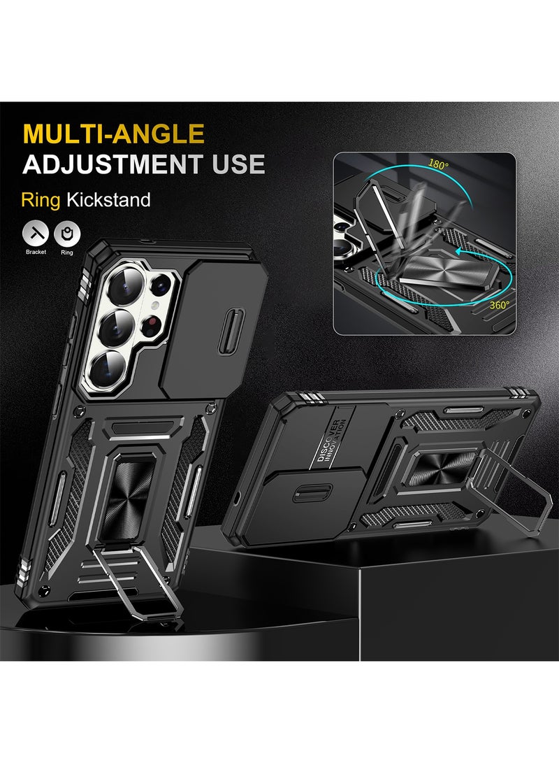 Adando [1+2] Case for Samsung Galaxy S26 Ultra with 2 Tempered Glass Screen Protector, Slide Camera Cover and Stand Kickstand Ring with Tempered, Corner Protection Anti-Scratch Shock Absorption Rugged Bumper Cover (Black) - Image 4