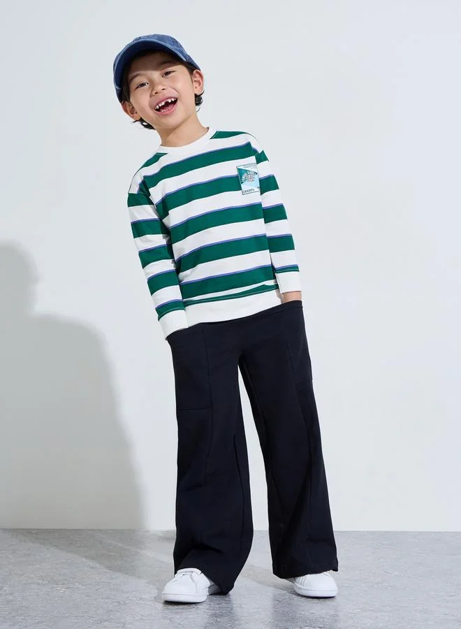 ستايلي Black Cotton Straight Leg Joggers with Drawstring Waist