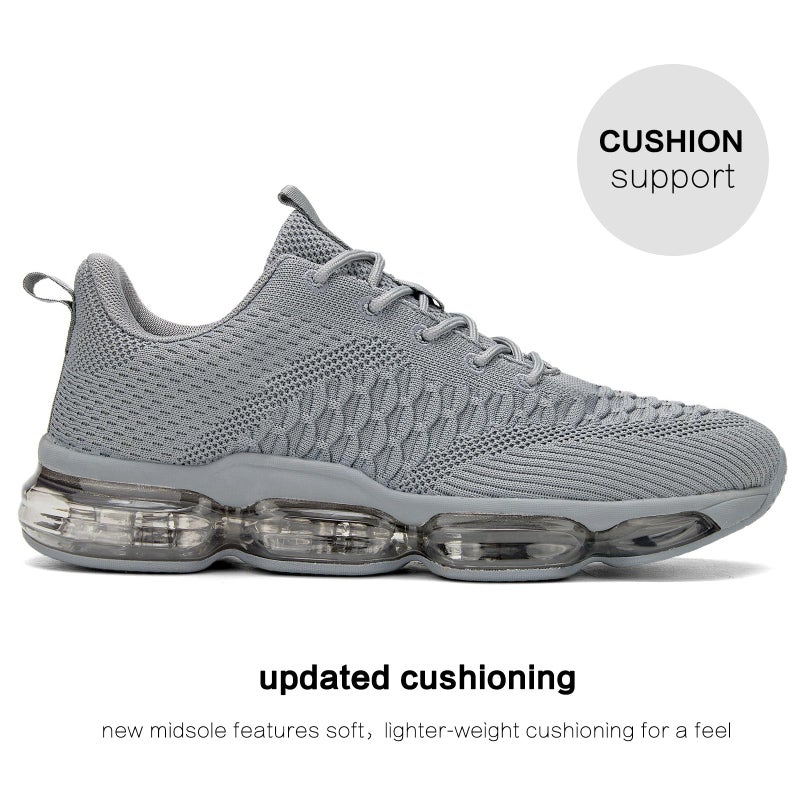 Socviis Men's Air Cushion Running Shoes Breathable Tennis Fashion Sneakers Non Slip Workout Casual Sport Shoes Gym Training Comfortable Walking Shoes Grey - Image 4