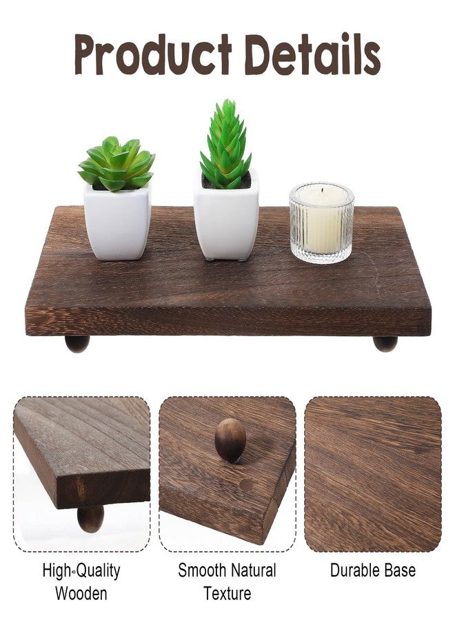 AOZUO 2 Pcs Wood Pedestal Stand Kitchen Soap Tray Farmhouse Wood Riser Stand for Kitchen Counter Sink Stands Decorative Rustic Bathroom Dishes Plant Candles Bottles Display (Dark Brown, 12 x 7 inch) - Image 3
