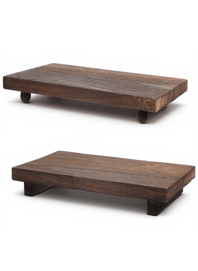 AOZUO 2 Pcs Wood Pedestal Stand Kitchen Soap Tray Farmhouse Wood Riser Stand for Kitchen Counter Sink Stands Decorative Rustic Bathroom Dishes Plant Candles Bottles Display (Dark Brown, 12 x 7 inch) - Image 1