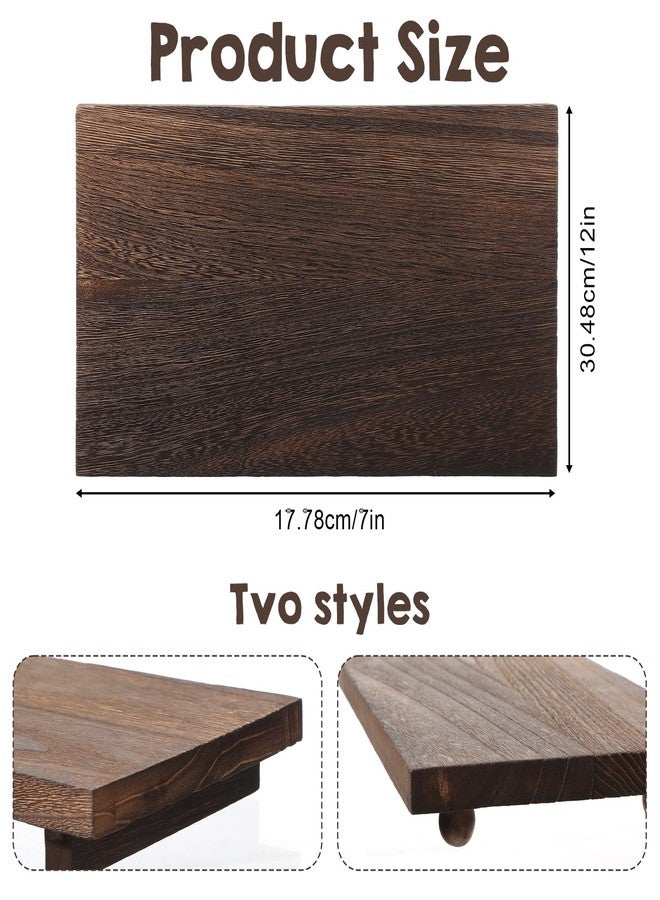 AOZUO 2 Pcs Wood Pedestal Stand Kitchen Soap Tray Farmhouse Wood Riser Stand for Kitchen Counter Sink Stands Decorative Rustic Bathroom Dishes Plant Candles Bottles Display (Dark Brown, 12 x 7 inch) - Image 2