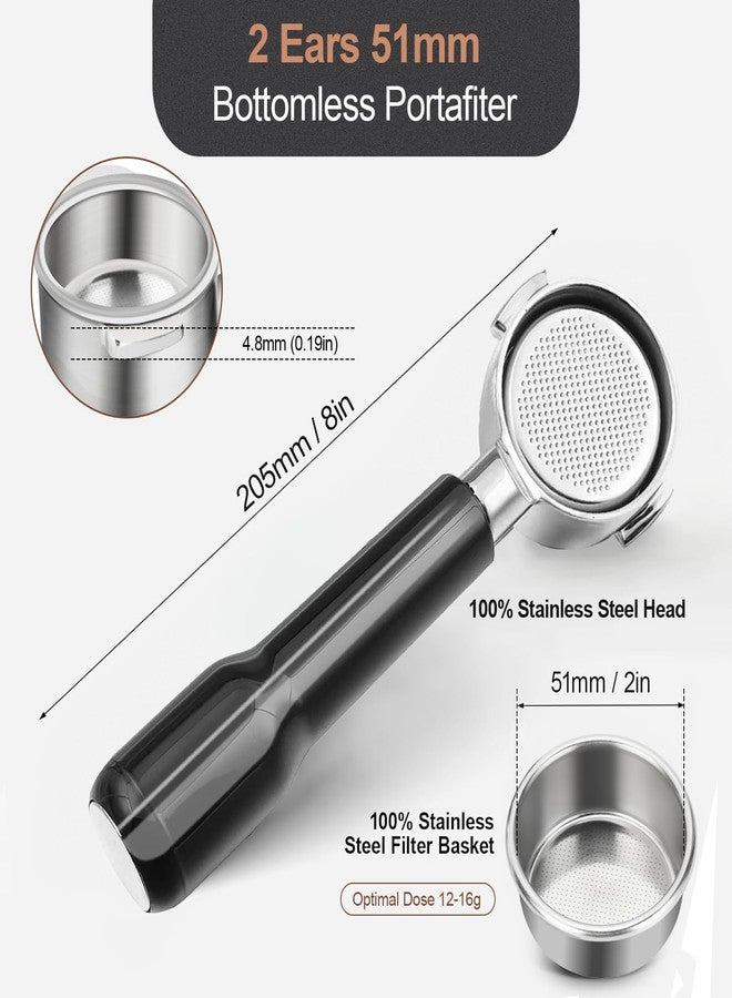 WhaleSiper 51mm Bottomless Portafilter & Puck Screen, 2 Ears Stainless Steel Head, Only Compatible with De'Longhi ECP3420, EC155, BCO430, EC260, and ECP3120, Includes 304 Stainless Steel Filter Basket - Image 3