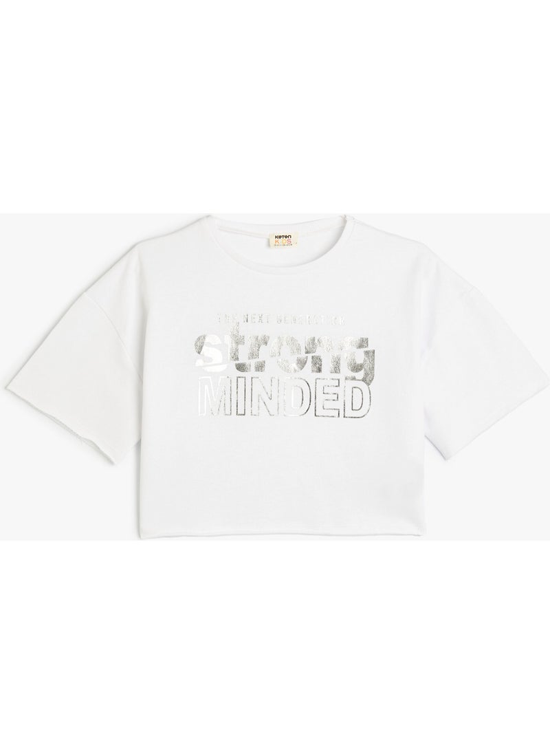 KOTON Crop Oversize T-Shirt Printed Short Sleeve Crew Neck Cotton  - Image 1