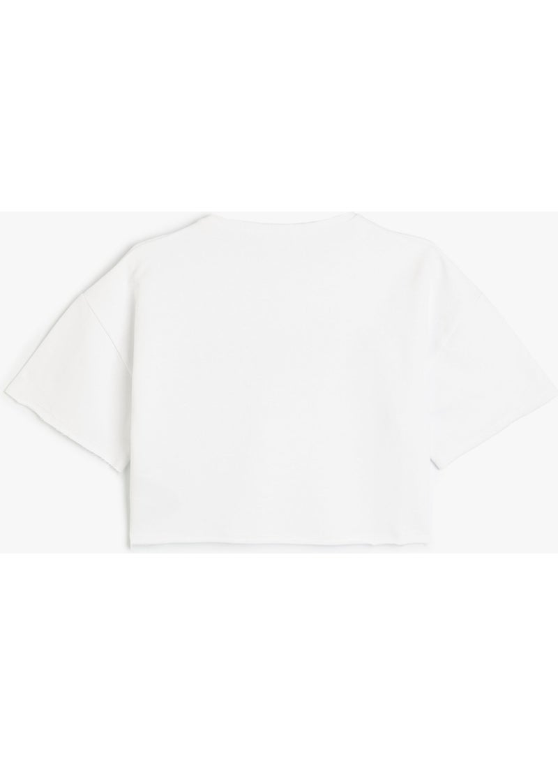 KOTON Crop Oversize T-Shirt Printed Short Sleeve Crew Neck Cotton  - Image 2