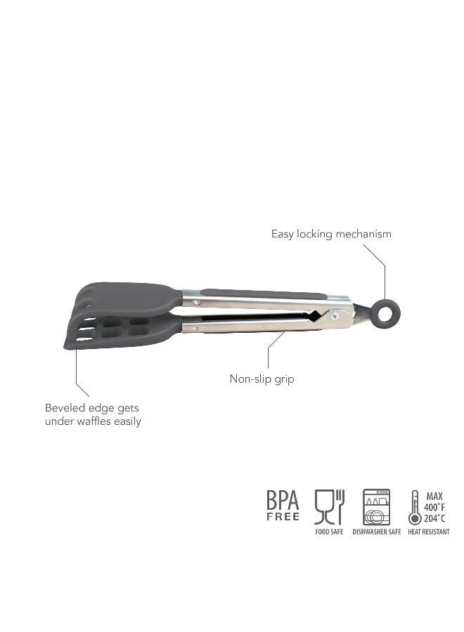 Tovolo Mini Waffles Tongs with Silicone Tips (Charcoal) - Small Tongs for Fruit, Coffee Bar, Charcuterie, Salad, Tea Party, Cooking, Taco Bar, Appetizers, & More/Dishwasher-Safe & BPA-Free - Image 2