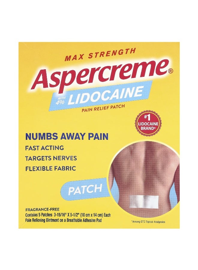 Aspercreme Aspercreme, Pain Relief Patch with 4% Lidocaine, Max Strength, Fragrance-Free, 5 Patches  - Image 1