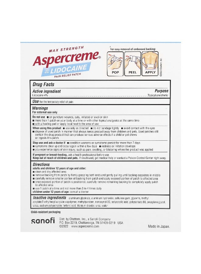 Aspercreme Aspercreme, Pain Relief Patch with 4% Lidocaine, Max Strength, Fragrance-Free, 5 Patches  - Image 2