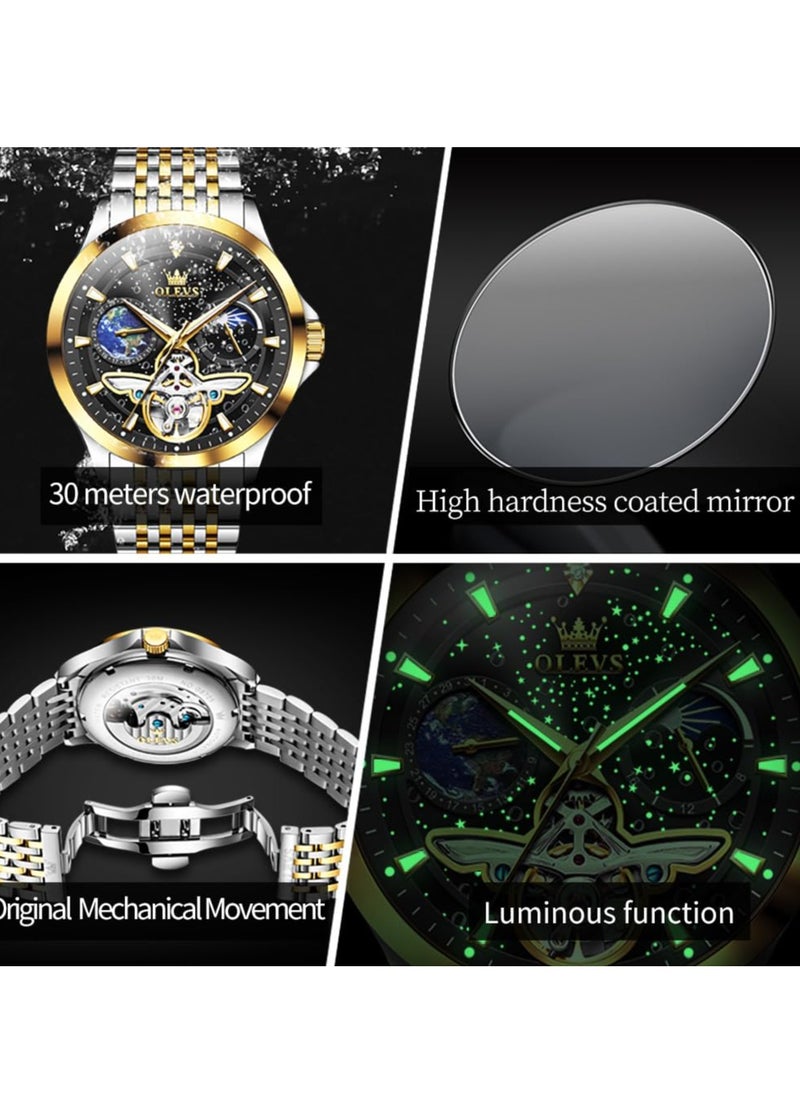 OLEVS OLEVS Men's Automatic Hollow Luxury Fashion Waterproof Luminous Watch 6705  - Image 5