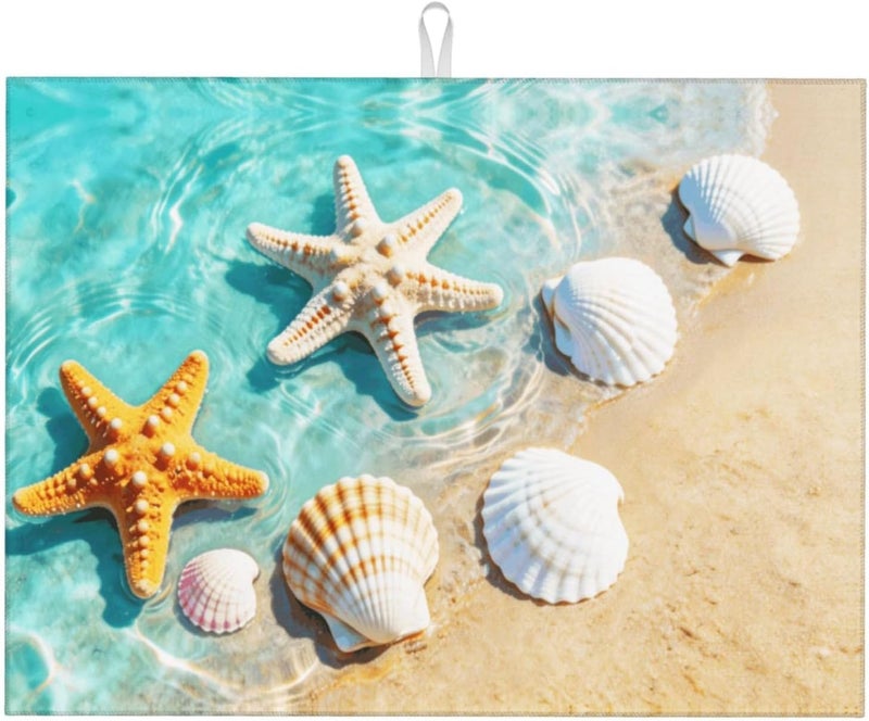 Vodbne Ocean Sea Dish Drying Mat for Summer Kitchen Counter, Microfiber Absorbent Beach Dish Draining Mat Extra Large 18"x24" - Image 1