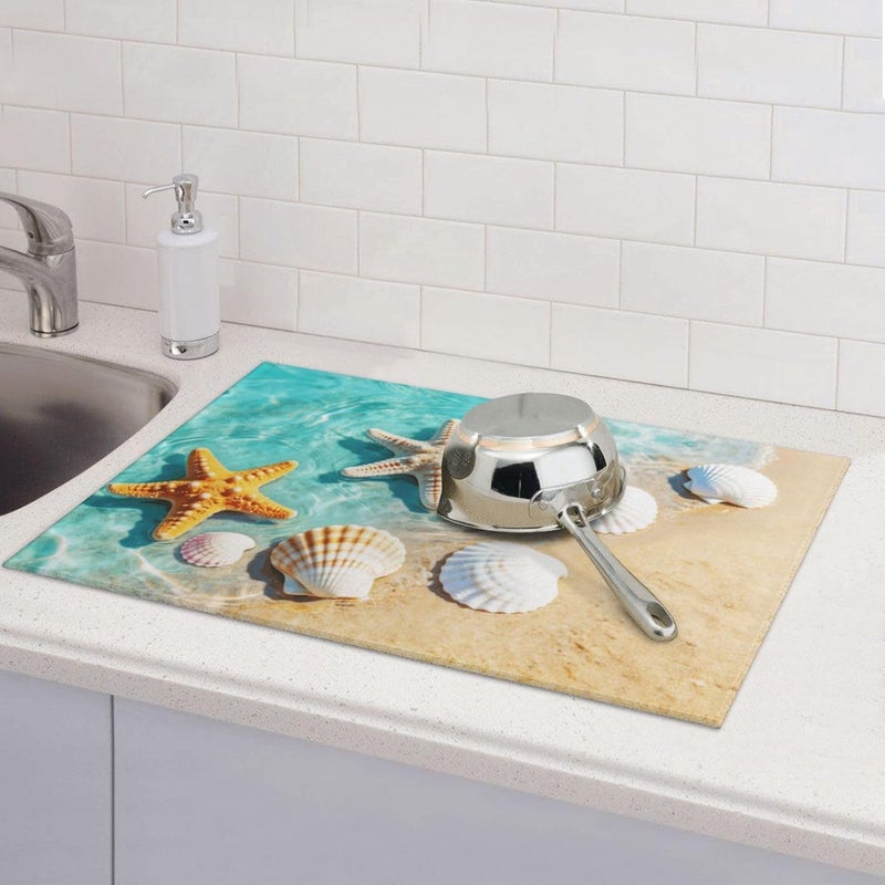 Vodbne Ocean Sea Dish Drying Mat for Summer Kitchen Counter, Microfiber Absorbent Beach Dish Draining Mat Extra Large 18"x24" - Image 5