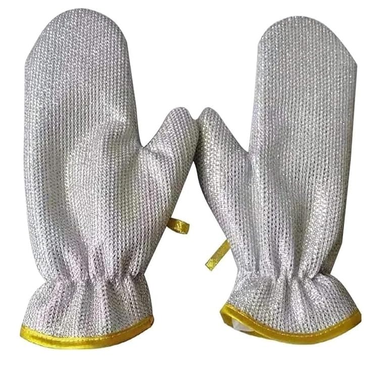 GYOU Wire Dishwashing Gloves I Multipurpose Steel Washing Rags I Heat Insulation Anti-Hot Waterproof & Durable Reusable I Non-Scratch Glove for Kitchen Sinks Pots Pans Cleaning (3 Pair) - Image 1