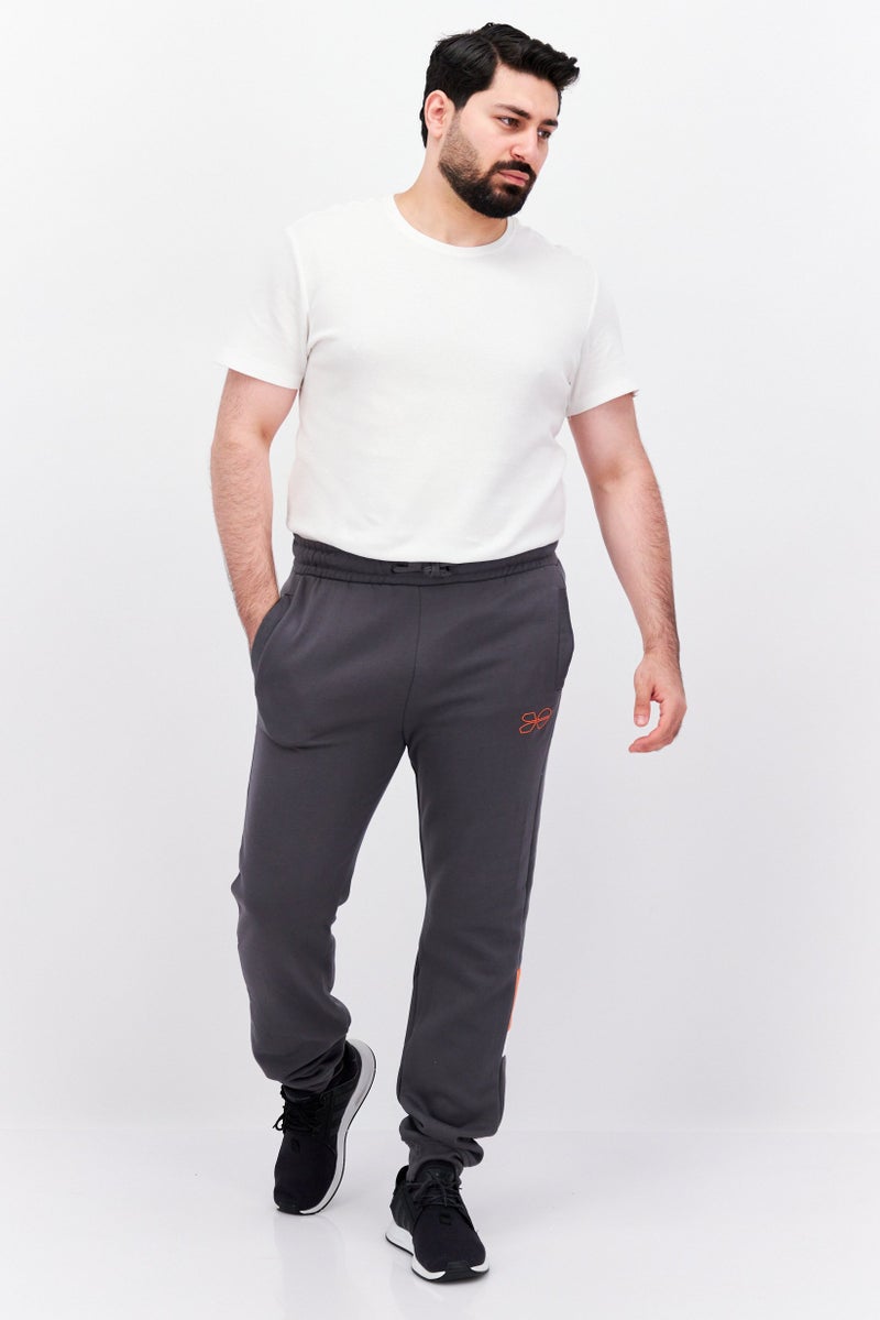 CROSSHATCH Men Regular Fit Drawstring Brand Logo Jogger Pants, Grey - Image 4