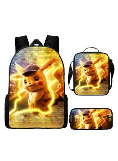 Pikachu New Cartoon Anime Student Backpack Three-Piece Set 29*42*16cm 