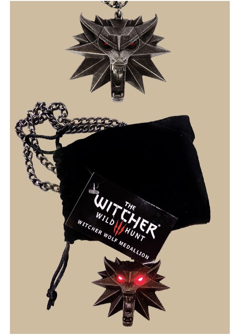 Generic - The Witcher 3 Necklace with White Wolf Medallion + LED Eyes - Image 1