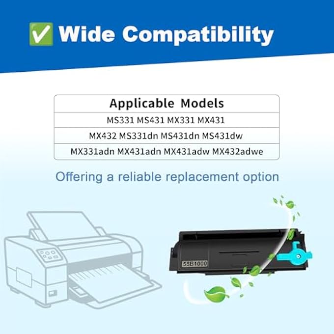 55B1000 BLACK TONER CARTRIDGE [WITH CHIP] COMPATIBLE FOR LEX MARK MS331 MS431 MX331 MX431 MX432 MS331DN MS431DN MS431DW MX331ADN MX431ADN MX431ADW MX432ADWE PRINTER (3,000 PAGES) - Image 2