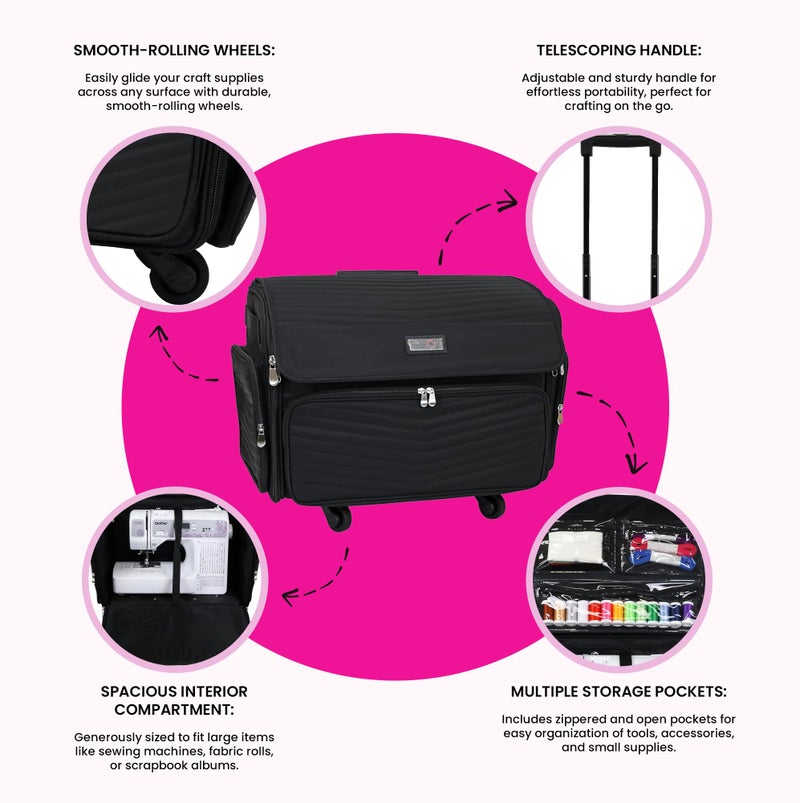 Everything Mary XL Rolling Sewing Machine Case â€“ Black Craft Bag with 4 Wheels â€“ Portable Organizer - Image 2