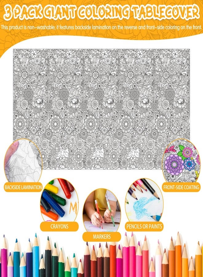 Uiifan مجموعة ملصقات تلوين عملاقة من 3 قطع من Uiifan، غطاء طاولة تلوين ماندالا جامبو، مفرش طاولة للرسم، ديكور حائط كبير للتلوين للأطفال والمراهقين والبالغين، لوازم حفلات فنية وحرفية ضخمة، 54 × 108 بوصة - Image 3
