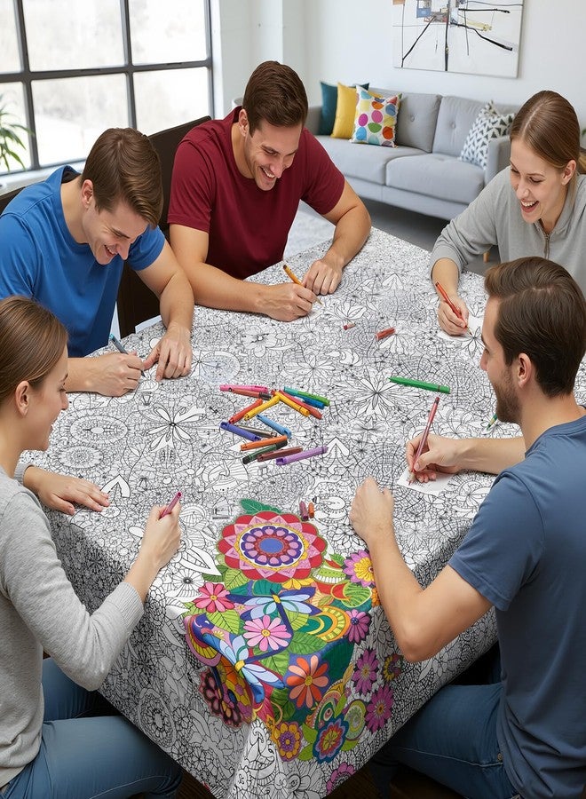 Uiifan مجموعة ملصقات تلوين عملاقة من 3 قطع من Uiifan، غطاء طاولة تلوين ماندالا جامبو، مفرش طاولة للرسم، ديكور حائط كبير للتلوين للأطفال والمراهقين والبالغين، لوازم حفلات فنية وحرفية ضخمة، 54 × 108 بوصة - Image 4