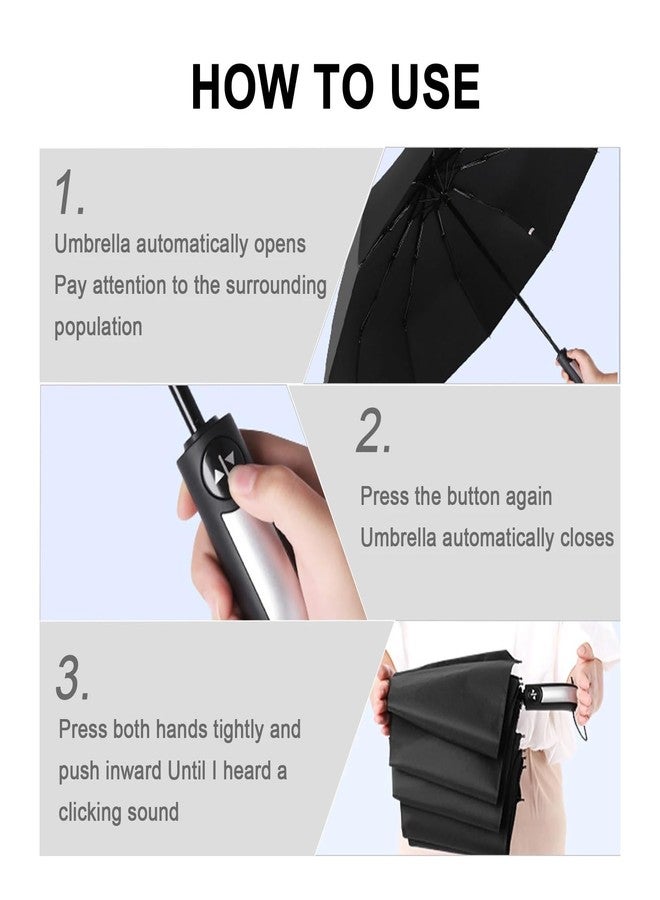 PUSHKH Auto Open Rain Umbrella Automatic Folding Umbrella, Auto Open/Close Windproof and Waterproof Folding Compact Umbrella with Sun Protection & UV Protection, Black - Image 5