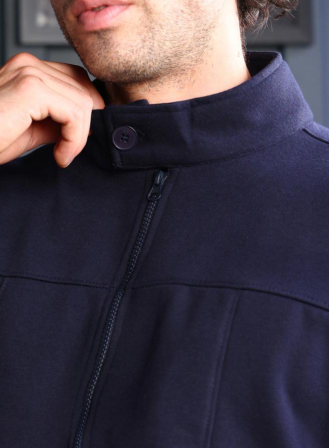 Campus Sutra Men Navy Blue Panel-Stitch Knit Sweatshirt - Image 3