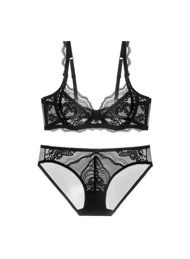 European And American Red Bra Lace French Underwear Panties Suit Thin Gather Big Chest Show Little Women's