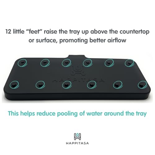 Happitasa Silicone Soap Dish Tray and Sponge Holder with Drain Chute and Feet | 3-Way Sloped Design | Bathroom and Kitchen Sink Organizer Caddy (Black, 10"x4") - Image 3