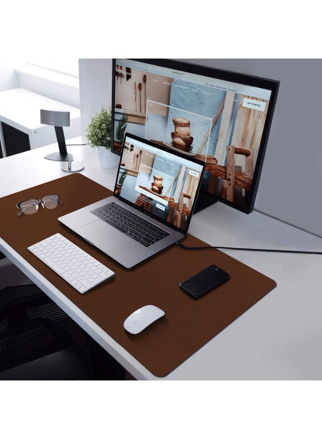 Towwi Desk Pad 90×43cm Waterproof Leather Desk Mat – Large Smooth Surface Mouse & Keyboard Pad (Brown) - Image 2