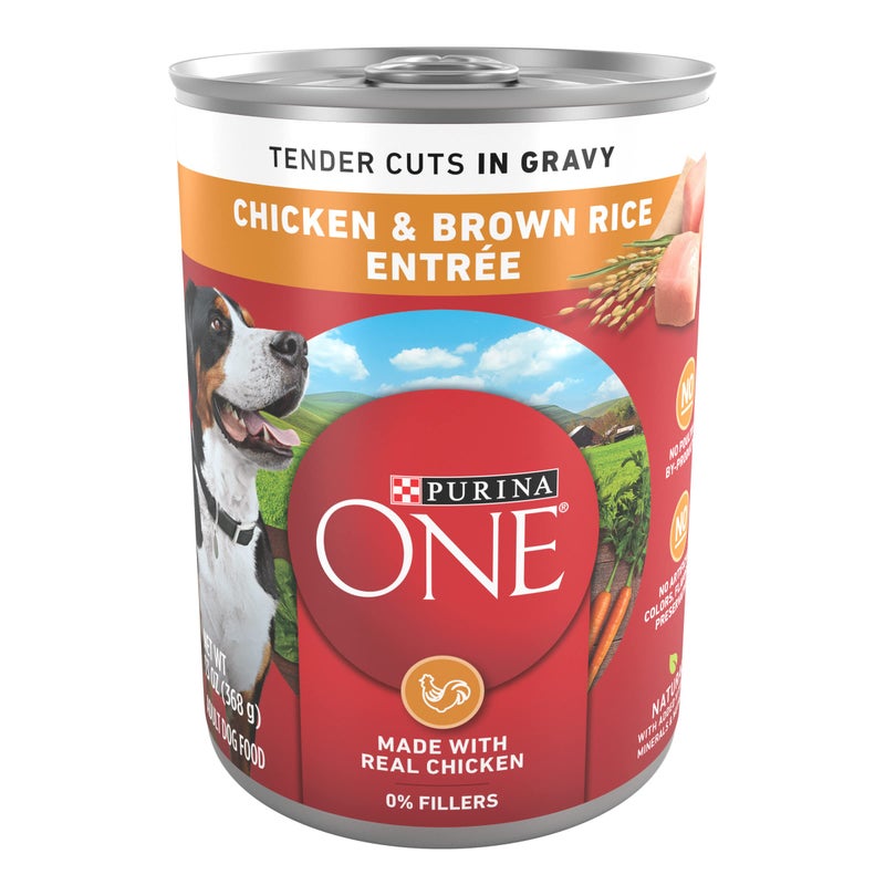 Purina ONE Natural High Protein Dog Food, Tender Cuts in Gravy Chicken and Brown Rice Entrée - 13 Ounce (Pack of 12) - Image 1