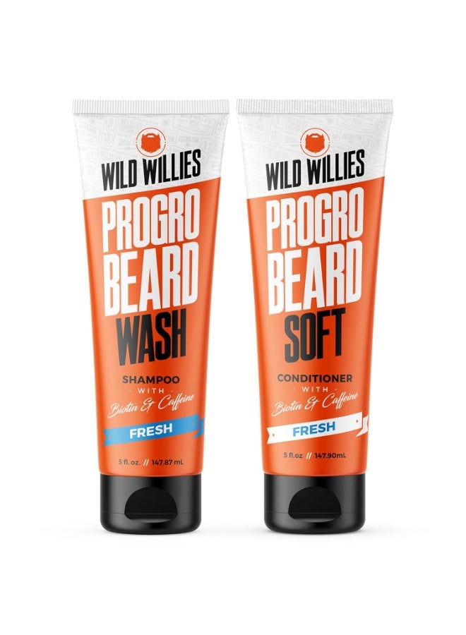 Wild Willies Wild Willies Moisturizing Beard Shampoo & Conditioner Kit, PROGRO - Fortified with Biotin & Caffeine for Facial Hair Growth, Hydration, & Softener, 4oz - Image 1
