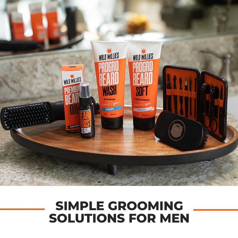 Wild Willies PROGRO Beard Shampoo and Conditioner Kit - Fortified w/Caffeine & Biotin - Strengthening, Flake-Free, Moisturizing Beard Wash and Conditioner for Men, 2 x 5oz Tubes - Image 5