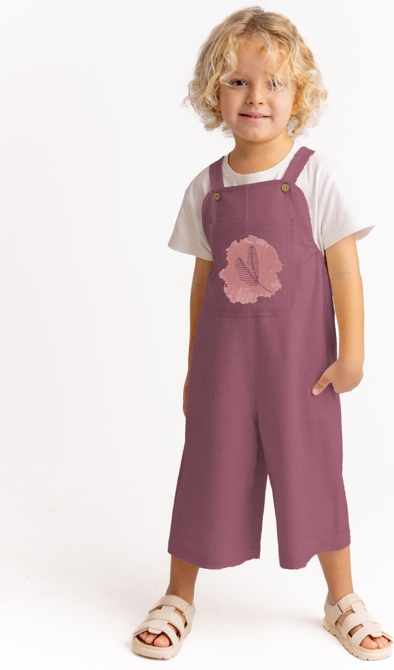 Oliven The Kid Unisex Crochet Embroidered Linen Overalls Plum - Image 1