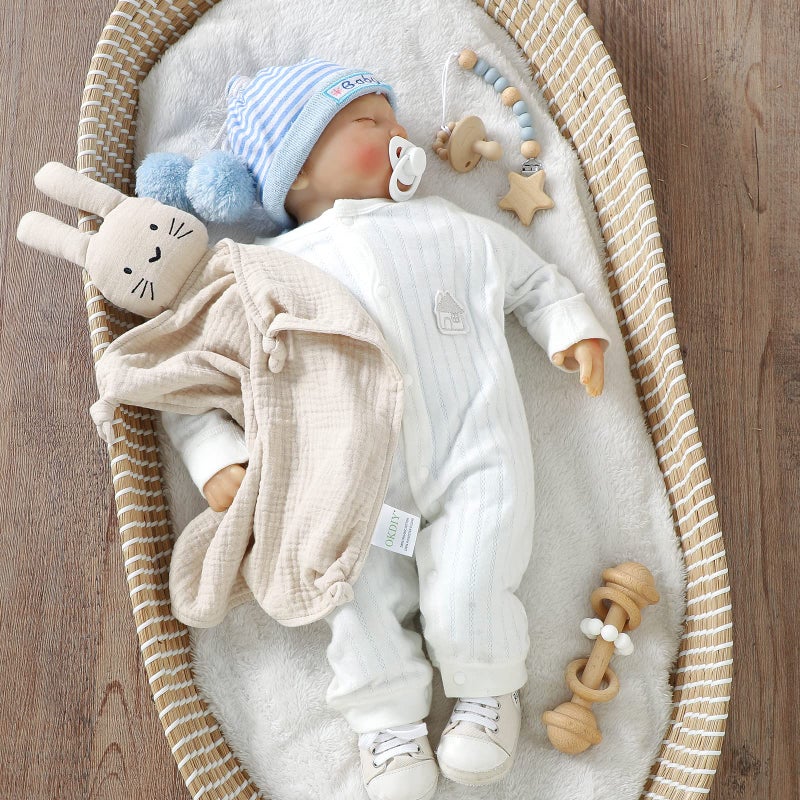 okdiy Organic Cotton Bunny Loveys for Babies,Newborn Baby Lovey Security Blanket,Lovies for Babies New Born Baby Unique Neutral Gifts Boys and Girls (Bunny-Khaki) - Image 3