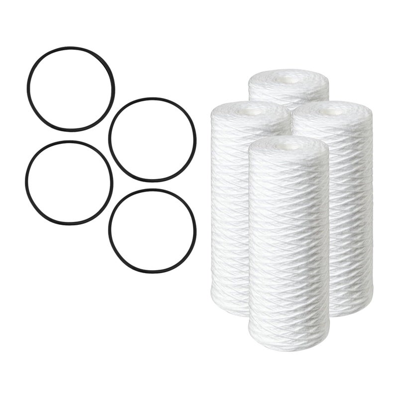 CFS 4 Pack Sediment Water Filter Cartridges with 4 ORings Compatible with Pelican Water PC40 Models Removes Bad Taste Odor Whole House Replacement Filter Cartridge 5 Micron 10 Cartridge