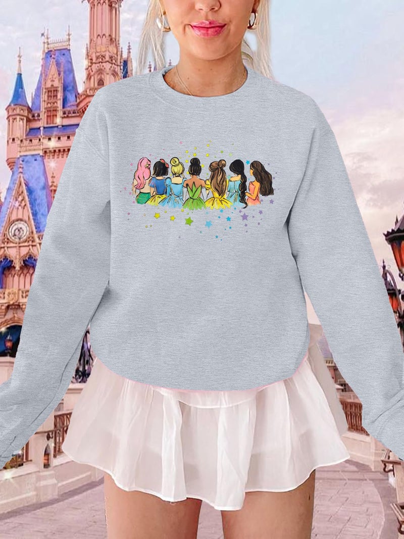 UNIQUEONE Magical Princess Sweatshirt for Women: Cute Magic Kingdom Princess Sweater Family Vacation Trip Pullover Tops Gray - Image 2