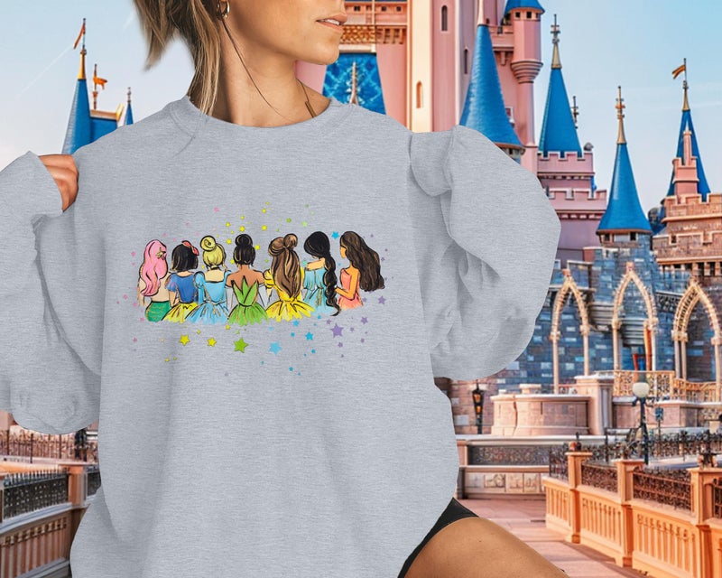 UNIQUEONE Magical Princess Sweatshirt for Women: Cute Magic Kingdom Princess Sweater Family Vacation Trip Pullover Tops Gray - Image 5