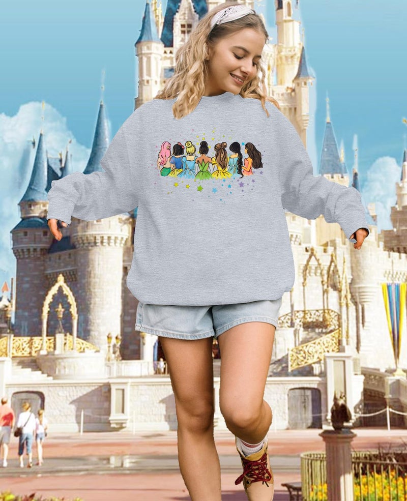 UNIQUEONE Magical Princess Sweatshirt for Women: Cute Magic Kingdom Princess Sweater Family Vacation Trip Pullover Tops Gray - Image 4