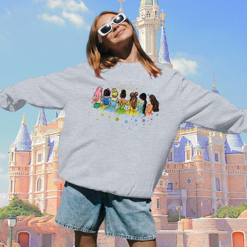 UNIQUEONE Magical Princess Sweatshirt for Women: Cute Magic Kingdom Princess Sweater Family Vacation Trip Pullover Tops Gray - Image 3