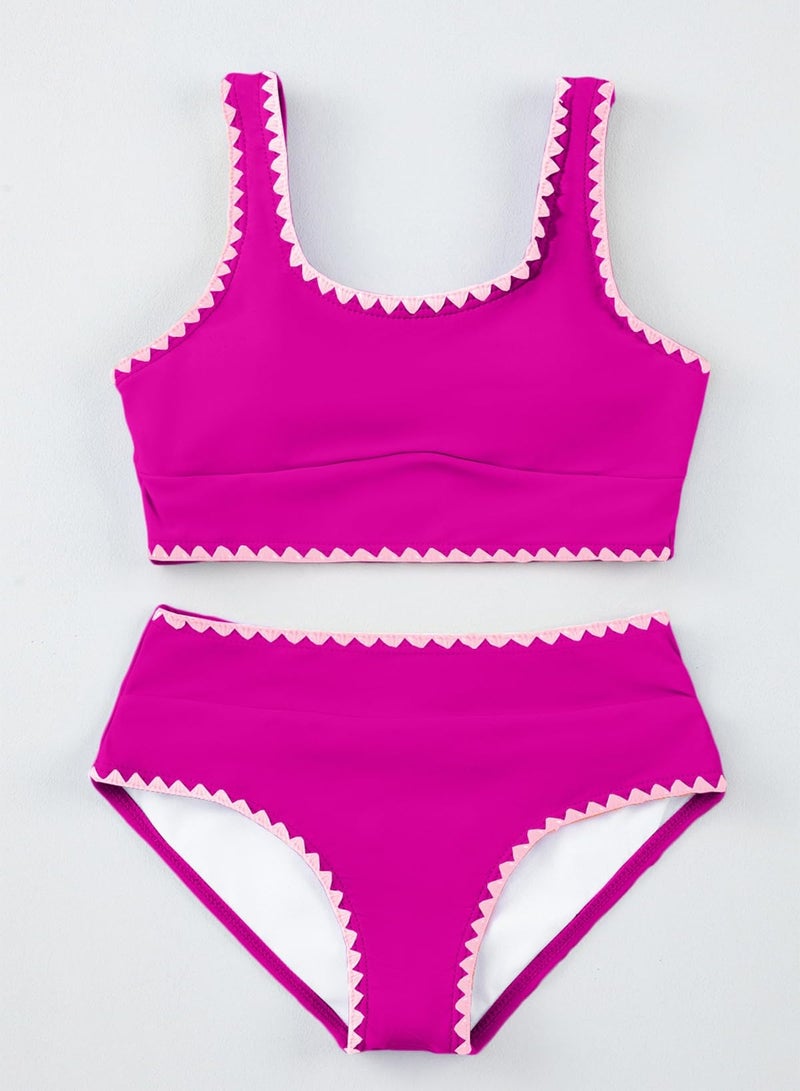 blibean Tween Girl Swimsuits Little Kids Girls Summer Swim Bathing Suits Teen Fashion Two Piece Bikini Boho Hawaii Swimwear Beach Sets Traje BaÃ±o NiÃ±as Size 6-7 Year Old Rose - Image 4