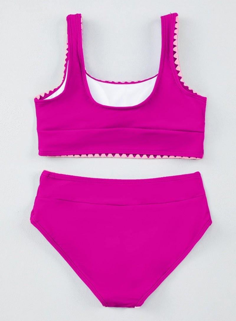 blibean Tween Girl Swimsuits Little Kids Girls Summer Swim Bathing Suits Teen Fashion Two Piece Bikini Boho Hawaii Swimwear Beach Sets Traje BaÃ±o NiÃ±as Size 6-7 Year Old Rose - Image 5