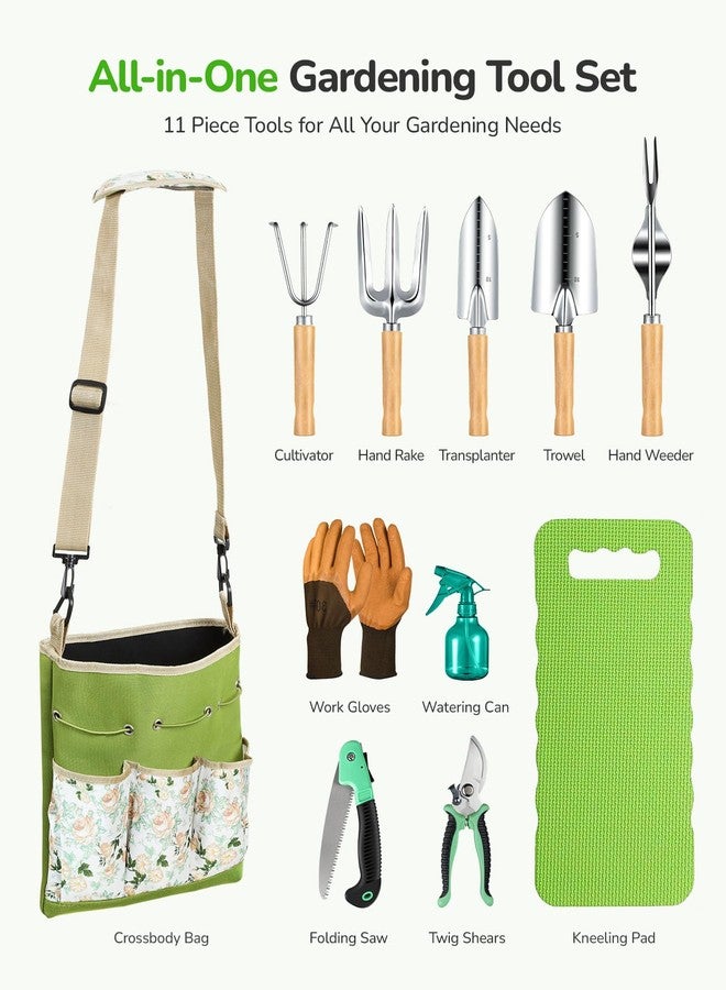 Grenebo All-in-One Garden Tool Set, 11-Piece Heavy Duty Gardening Tools with Ergonomic Canvas Shoulder Crossbody Bag, Rust-Proof Premium Garden Tool Kit, Gardening Gift for Women Men - Image 2