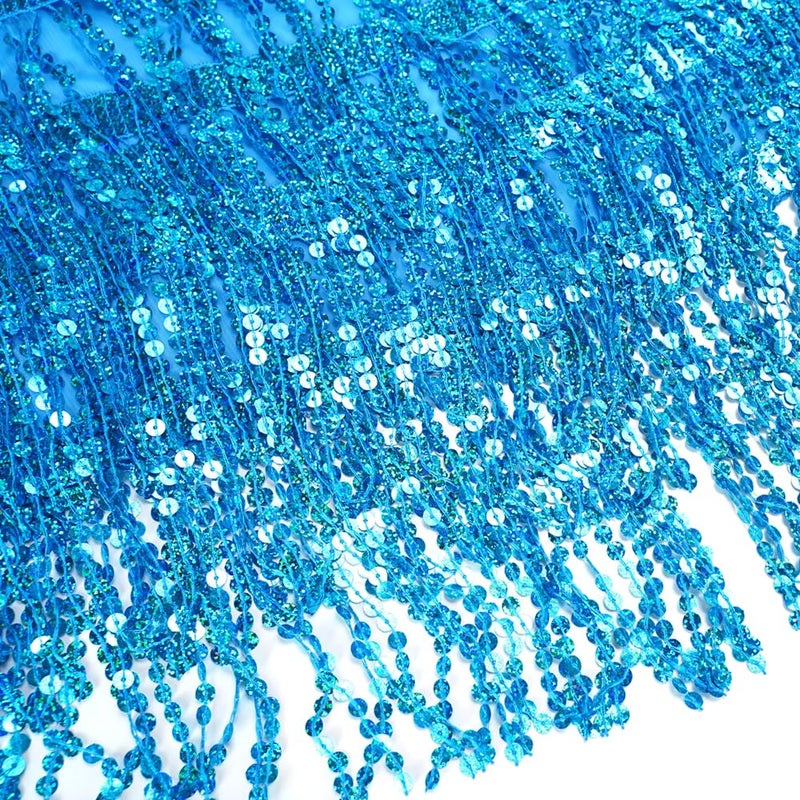 Fenyong Women's Sequin Tassel Skirts Sparkly Rave Fringe Hip Scarf for Festival Costume(Sky Blue) - Image 5